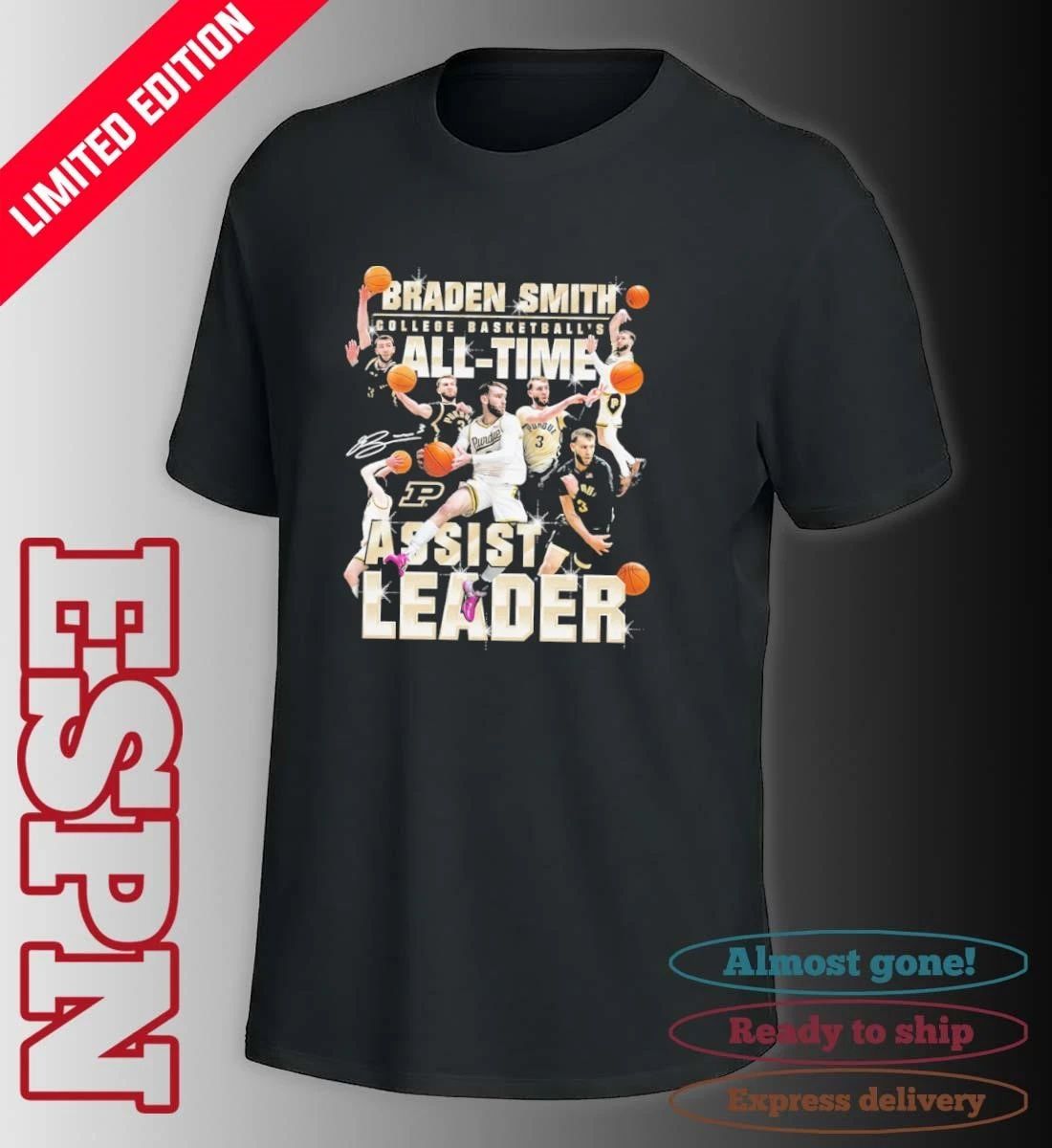 Purdue Boilermakers Men’s Basketball Braden Smith Assist Record Shirt