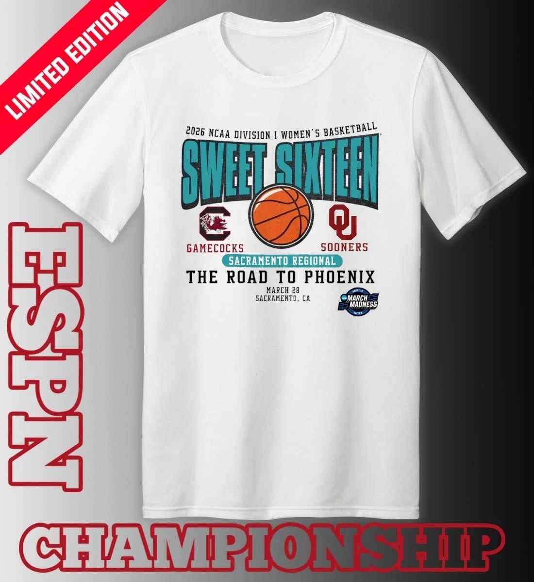 South Carolina vs Oklahoma 2026 NCAA DI Women’s Basketball Sweet Sixteen T-Shirt