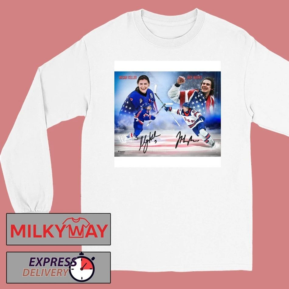 Us Hockey Jack Hughes Megan Keller 2026 Winter Olympics Gold Medal Autographed Shirt