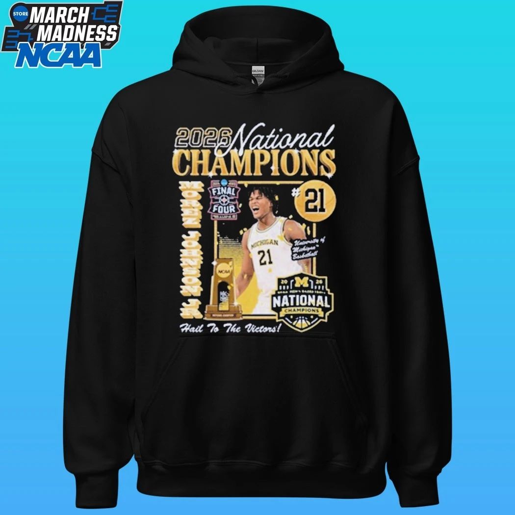 Michigan Wolverines Men’s Basketball Campus Ink 2026 National Champion #21 Morez Johnson Jr Shirt