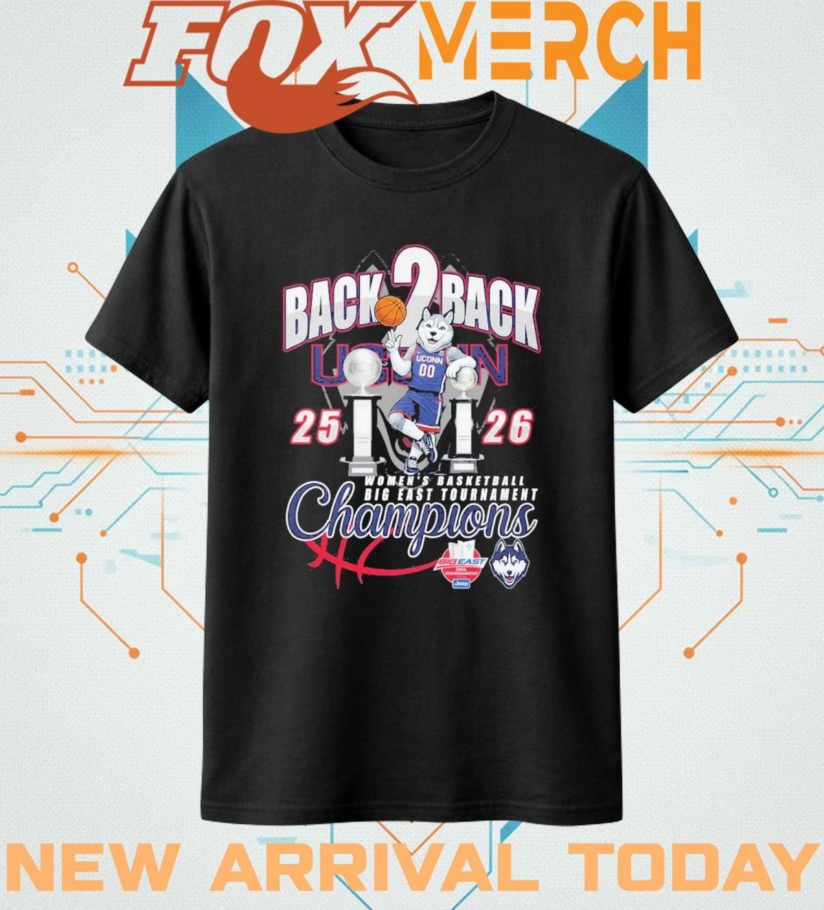 Uconn Huskies back 2 back 2026 Women’s Basketball Big East Tournament Champions mascot t-shirt