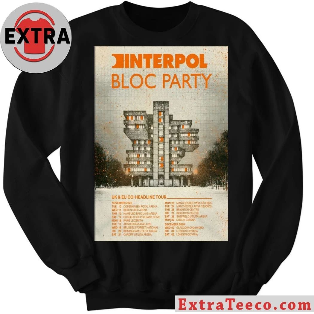 Original Interpol And Bloc Party UK-EU Co Headline Tour November 2026 Poster T-Shirt