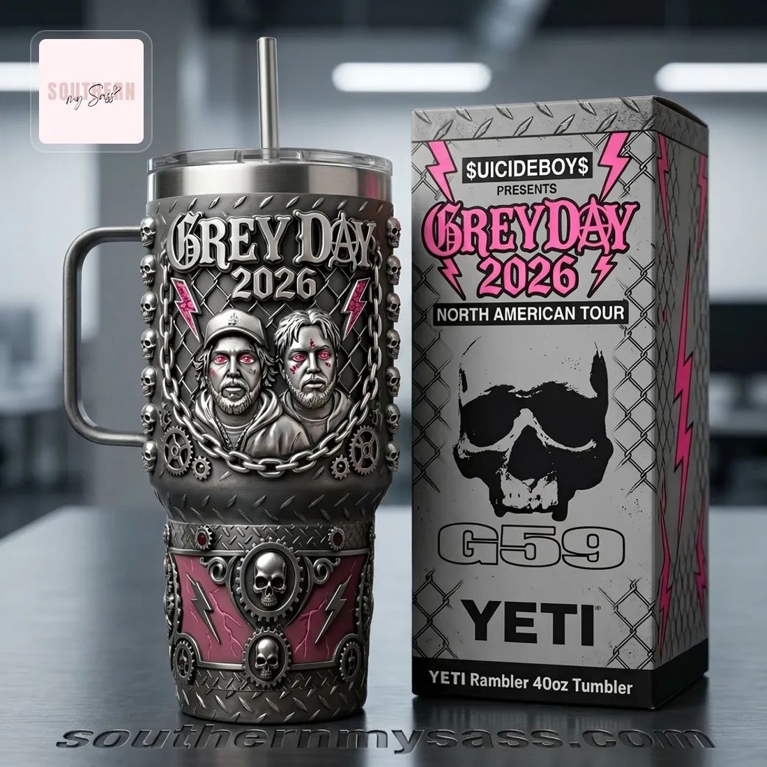 $UICIDEBOY$ Grey Day 2026 North American Tour 40oz Insulated Tumbler with Handle