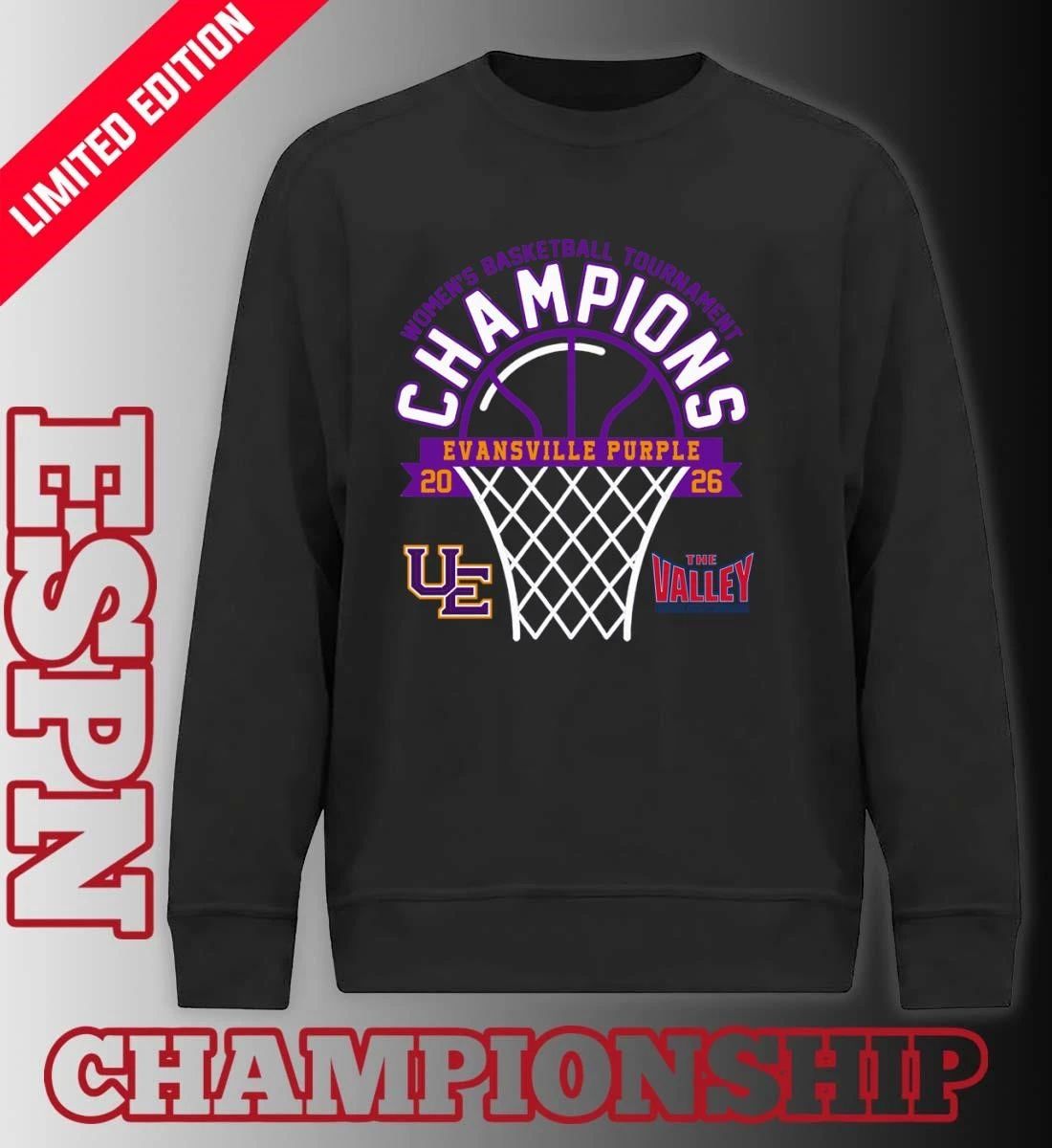 Evansville Purple 2026 Missouri Valley Conference Women’s Basketball Tournament Champions Shirt