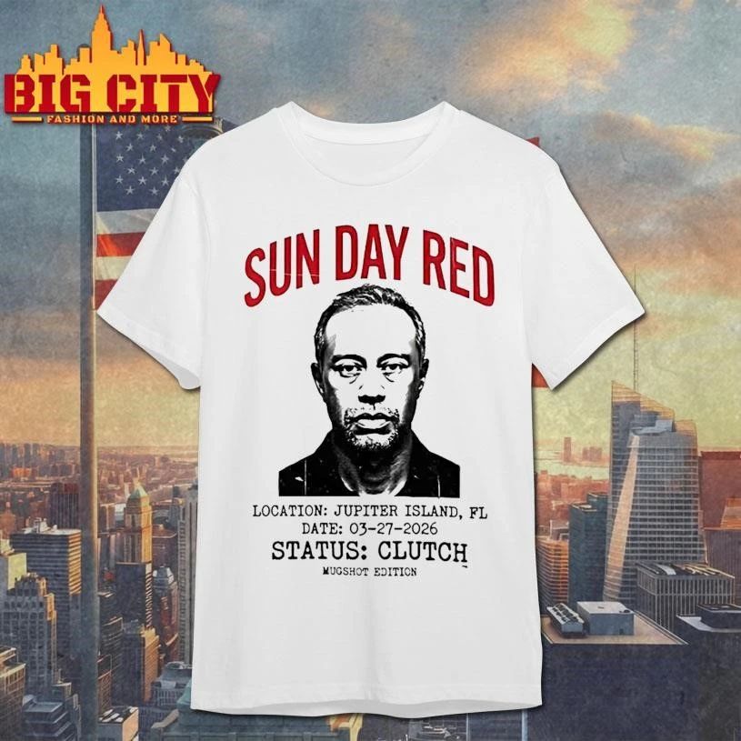 Tiger Woods Sun Day Red Iconic Mugshot Location Jupiter Island retro Shirt
