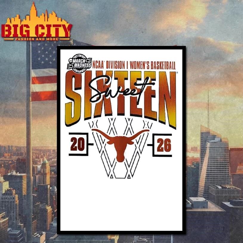 Texas Longhorns 2026 NCAA Women’s Basketball Tournament March Madness Sweet 16 Court Shot College Shirt