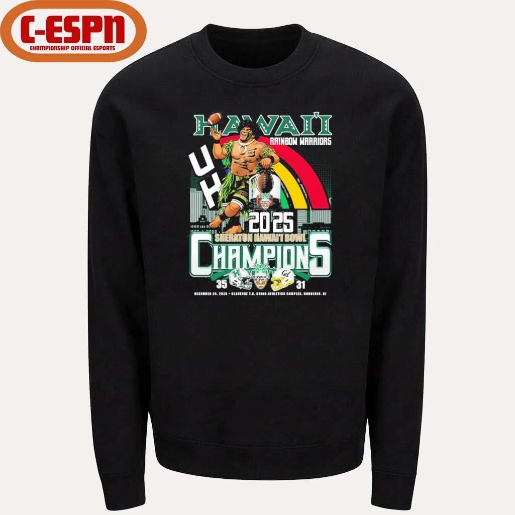 Hawaii Rainbow Warriors Mascot 2025 Sheraton Hawaii Bowl Champions Score Shirt
