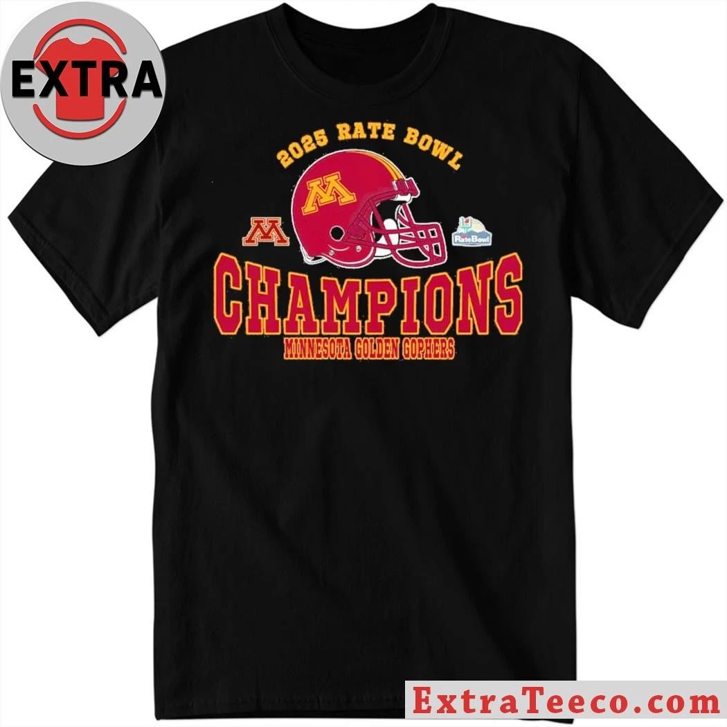 2025 Rate Bowl Champions Minnesota Golden Gophers Football Champions 2025 Rate Bowl Helmet And Logo T-Shirt