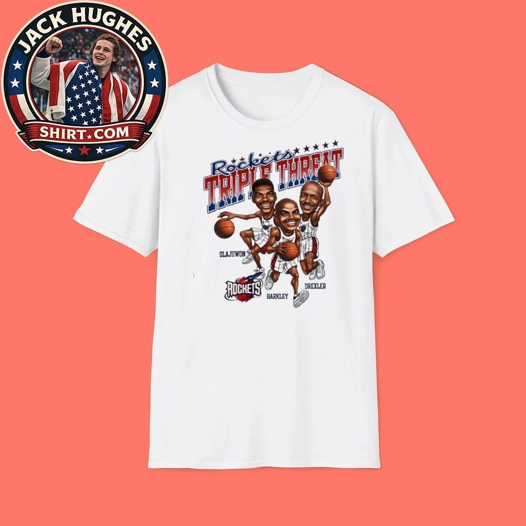 Hakeem Olajuwon Charles Barkley Clyde Drexler Houston Rockets Triple Threat Vintage Shirt