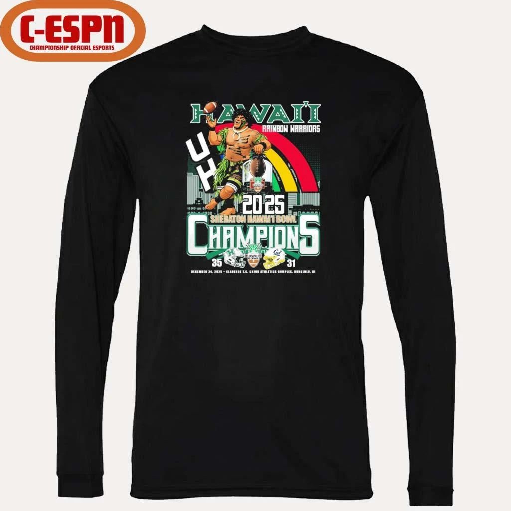 Hawaii Rainbow Warriors Mascot 2025 Sheraton Hawaii Bowl Champions Score Shirt