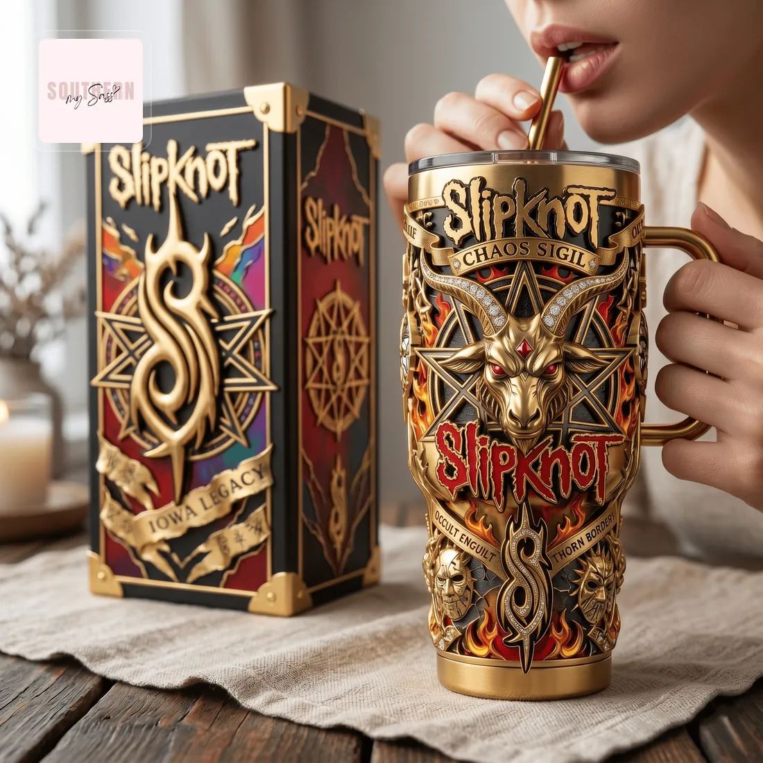 Slipknot 40oz Gold Insulated Heavy Metal Tumbler With Handle