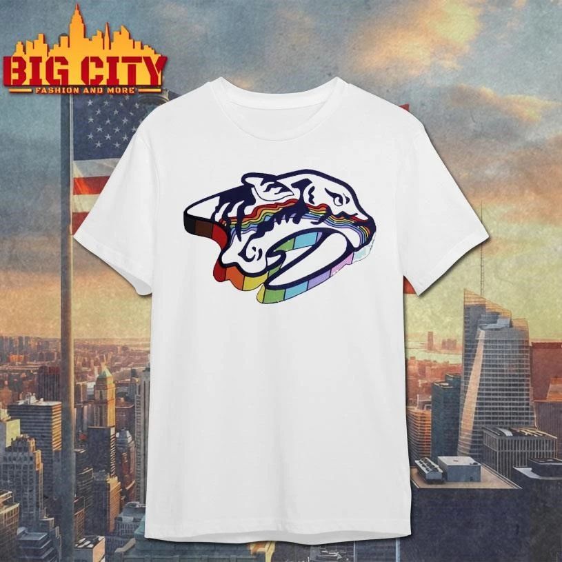 NHL Nashville Predators Logo Celebrate Pride Month 2026 Rainbow Flag Graphic Shirt