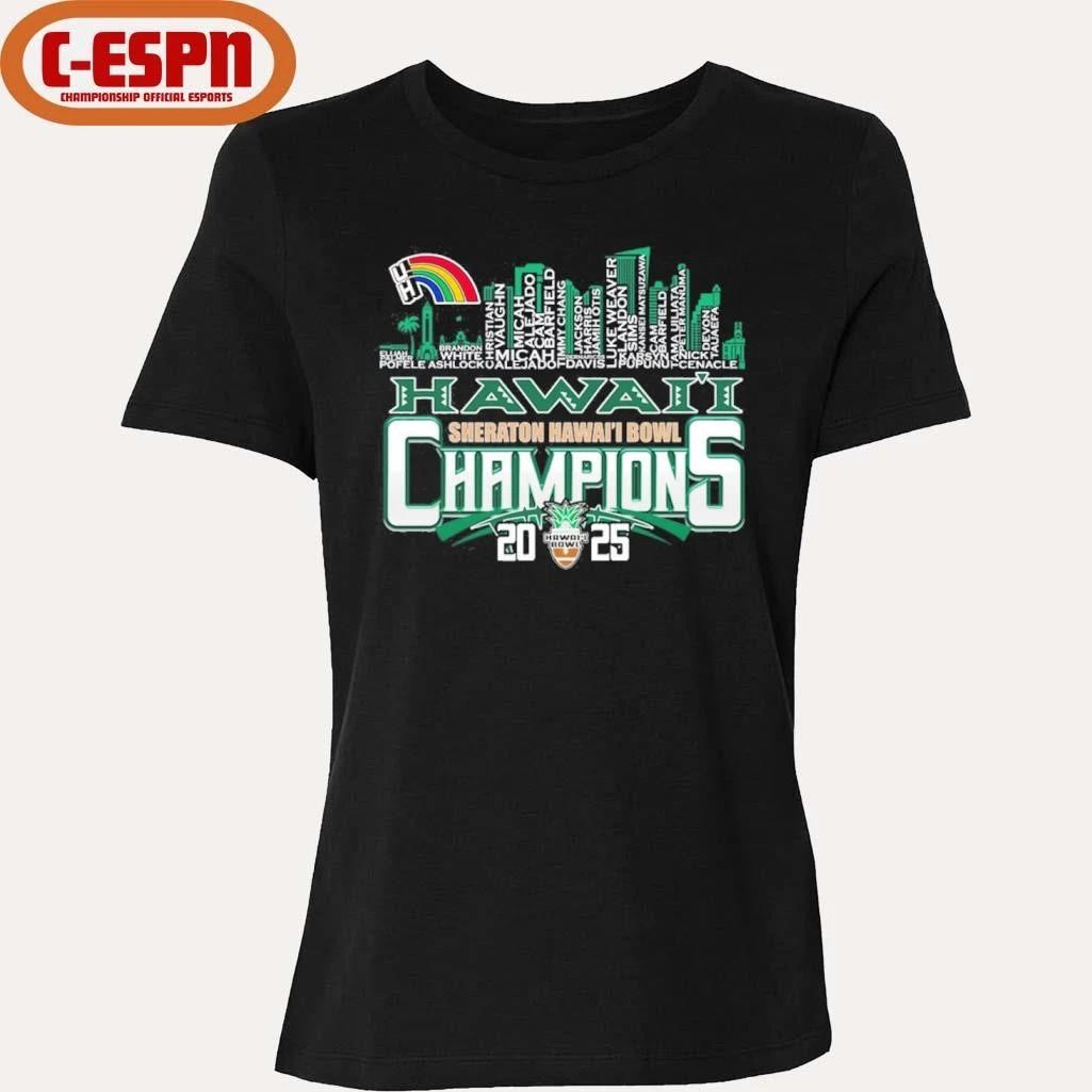 Hawaii Rainbow Warriors Skyline Players Name 2025 Hawaii Bowl Champions Shirt