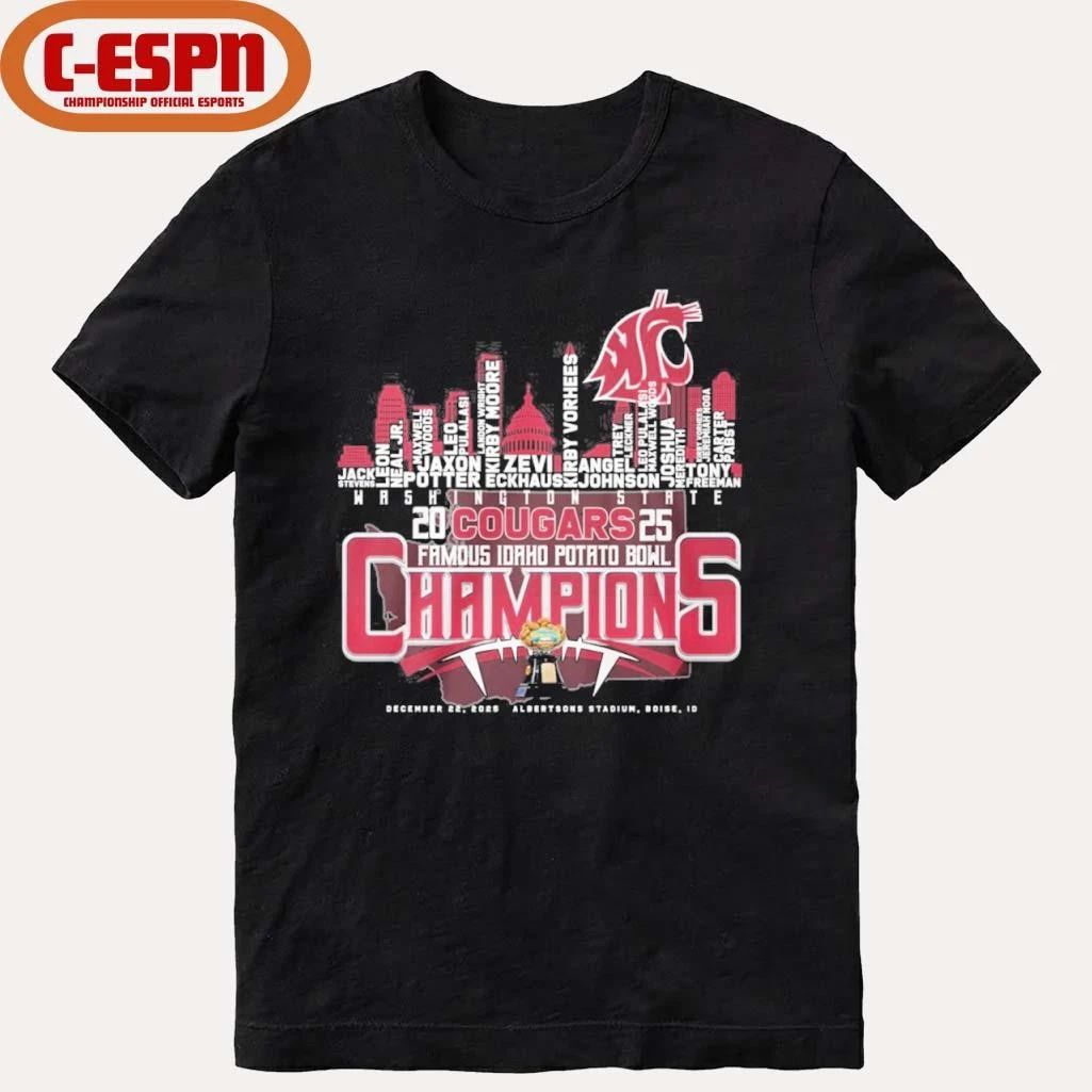 Washington State Cougars Skyline Player Names 2025 Idaho Potato Bowl Champions Shirt