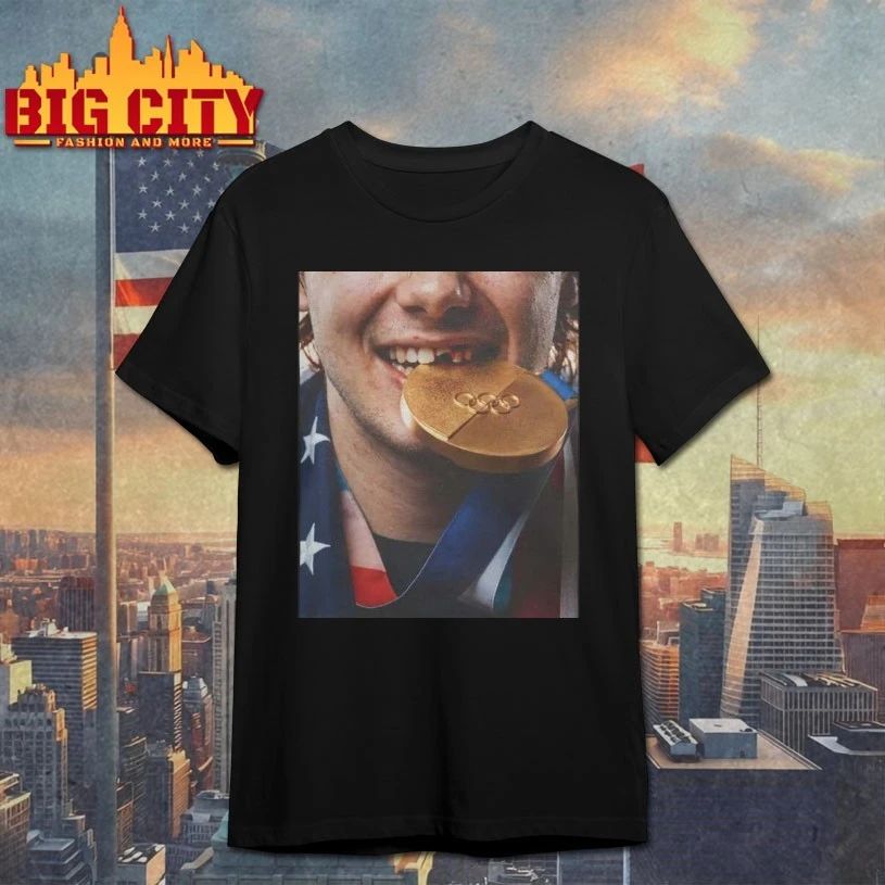 Jack Hughes Biting Gold Medal t-shirt