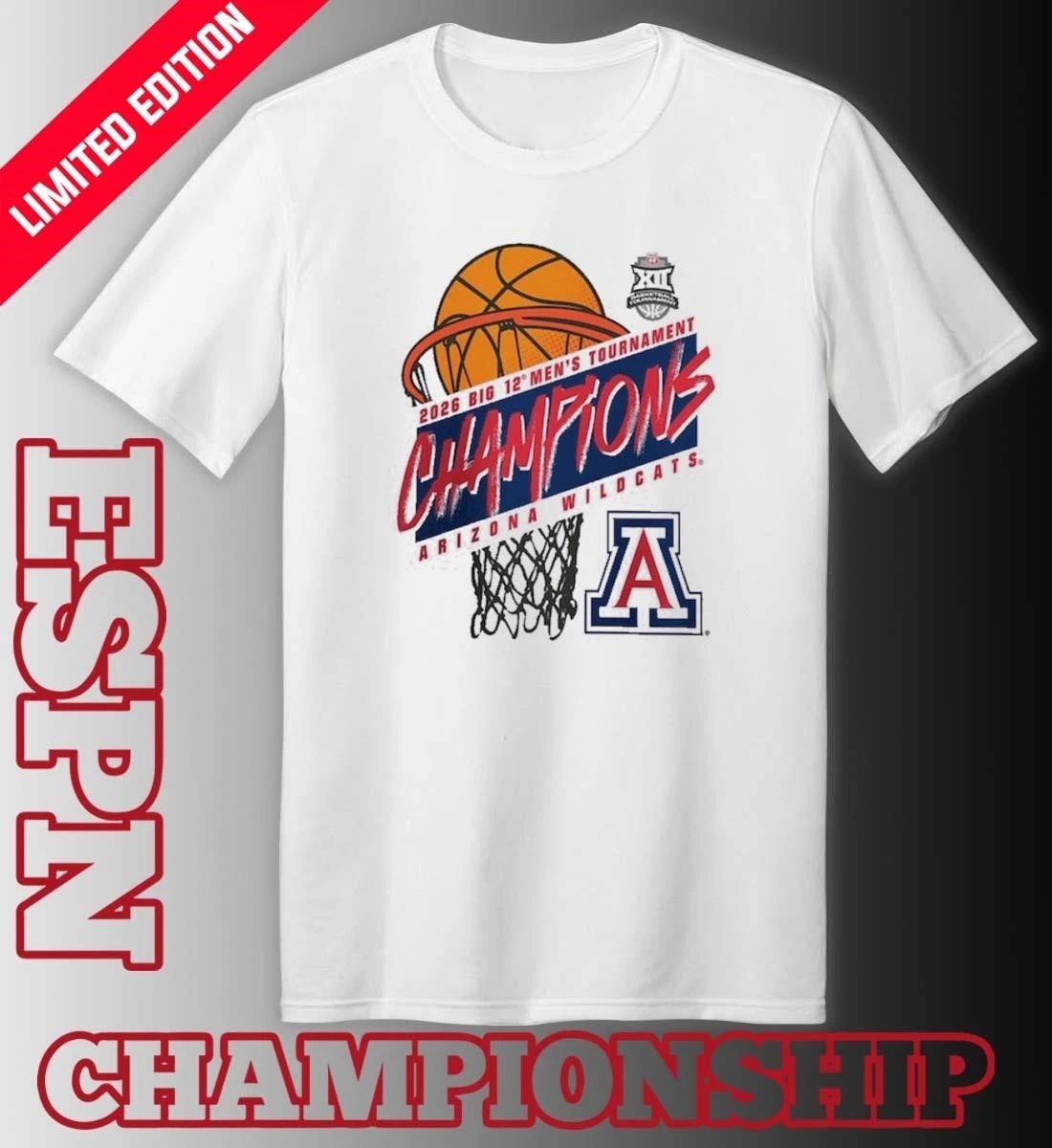 Arizona Wildcats 2026 Big 12 Men’s Basketball Tournament Champions Official T-Shirt