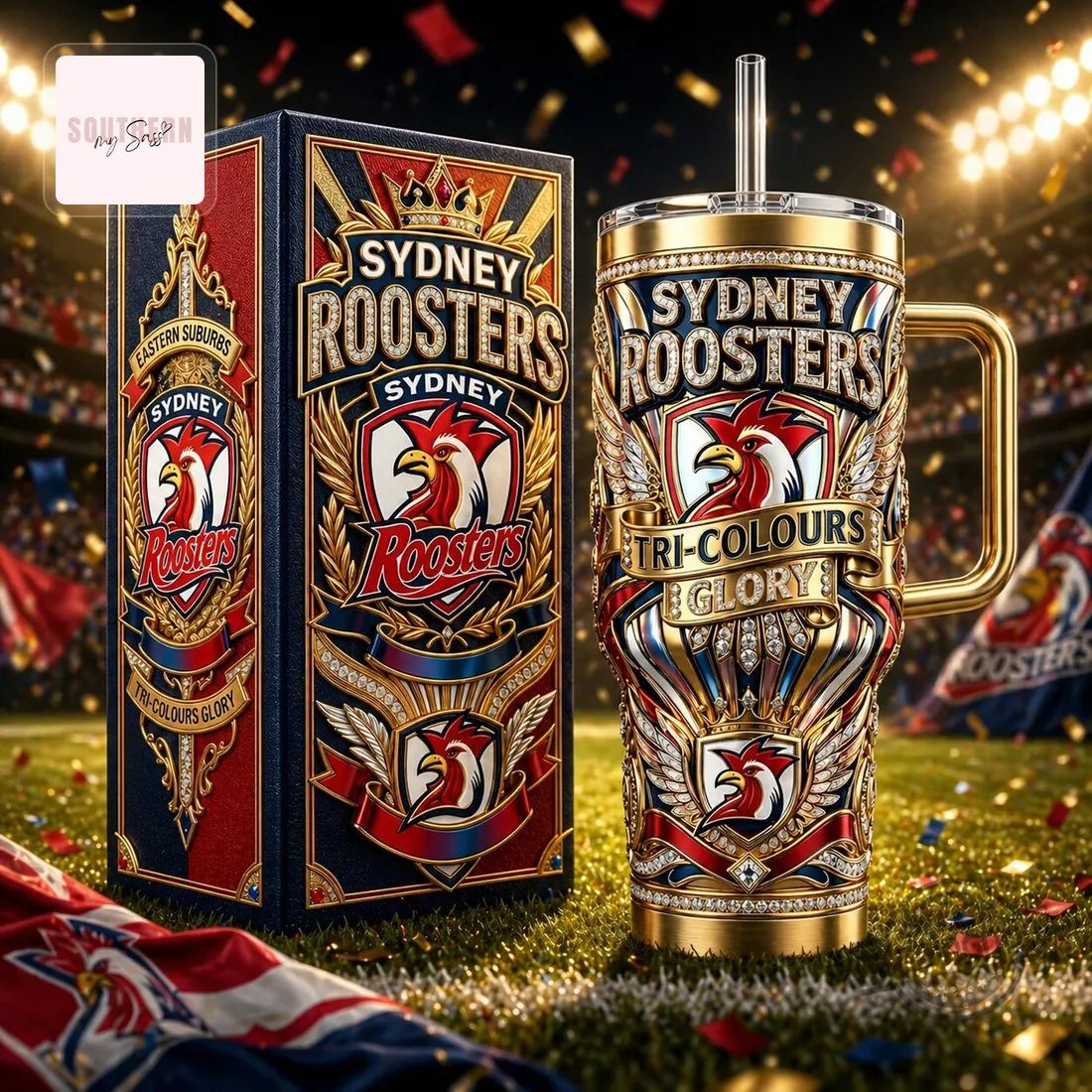 Sydney Roosters Tri-Colours Glory Gold Luxury 40oz Tumbler