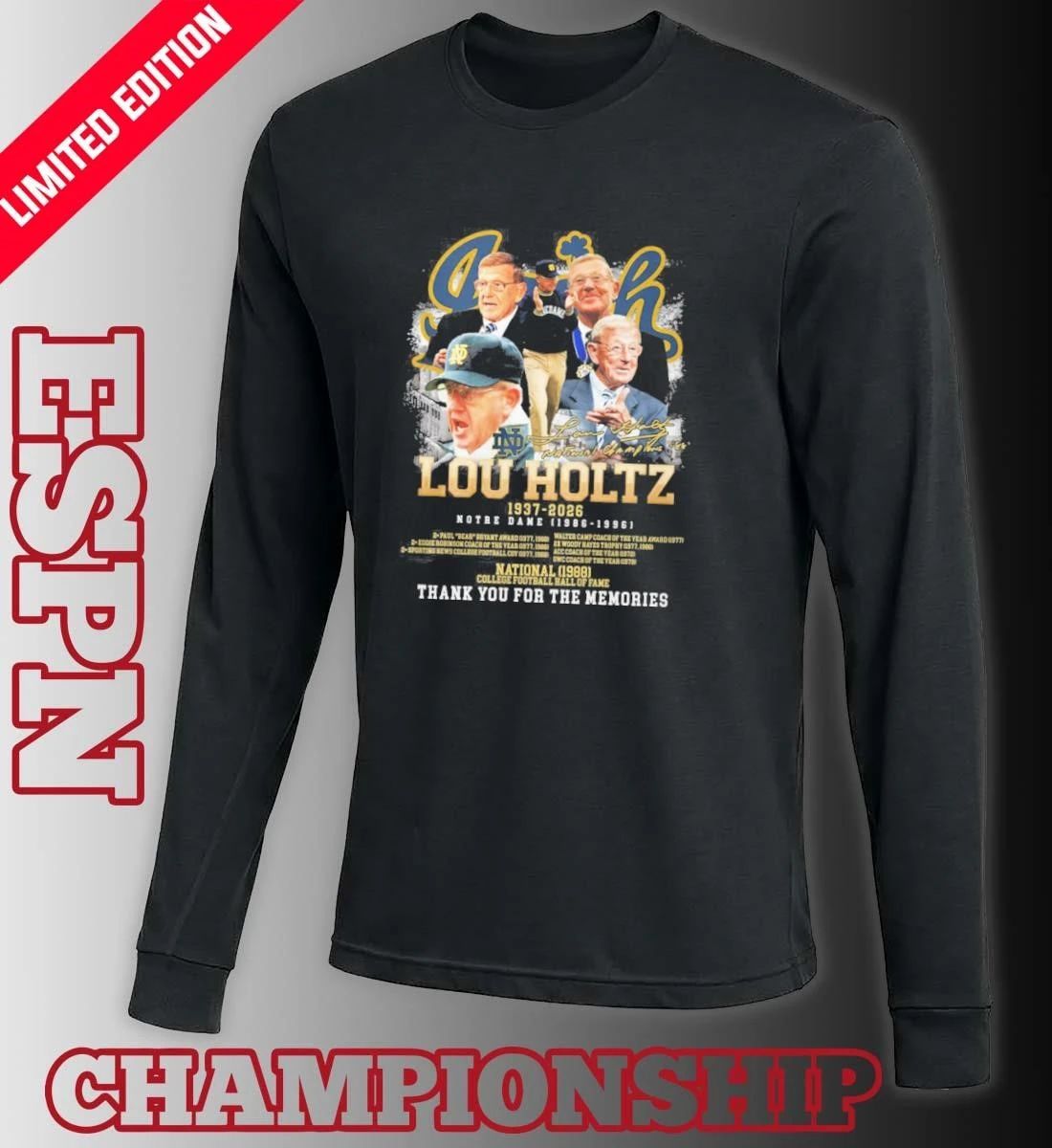 Lou Holtz 1937-2026 Notre Dame Legends Coach Shirt
