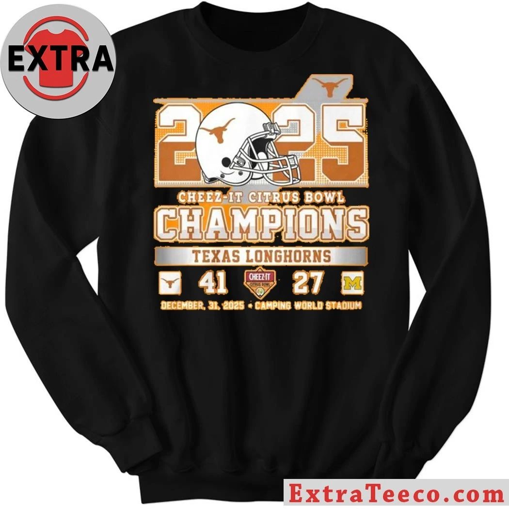 Original Commemorative T-shirt celebrating the Texas Longhorns’ victory at the 2025 Cheez-It Citrus Bowl. Texas 41 – Michigan 27 Camping World Stadium, Orlando, Florida Shirt