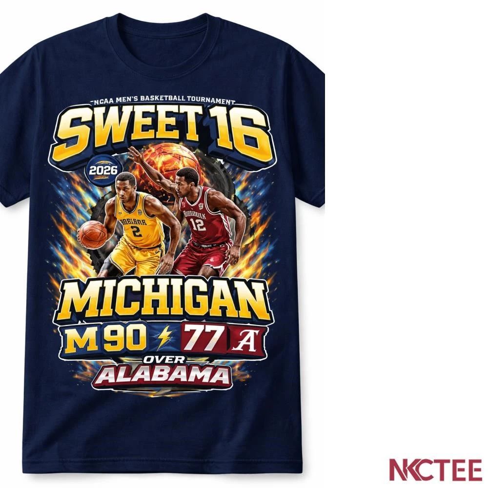 NKCtees Michigan Wolverines Sweet 16 2026 Victory Tee – 90-77 Domination NCAA shirt