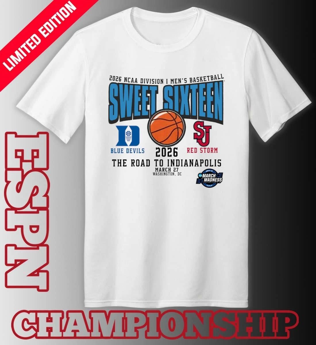 Duke Vs St John’s 2026 NCAA DI Men’s Basketball Tournament Sweet Sixteen T-Shirt