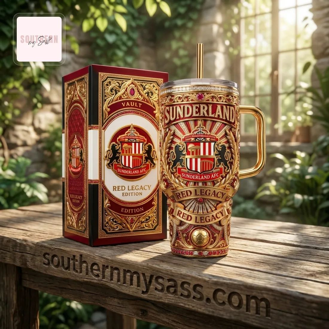Sunderland AFC Red Legacy Edition Luxury Gold 40oz Insulated Tumbler with Handle