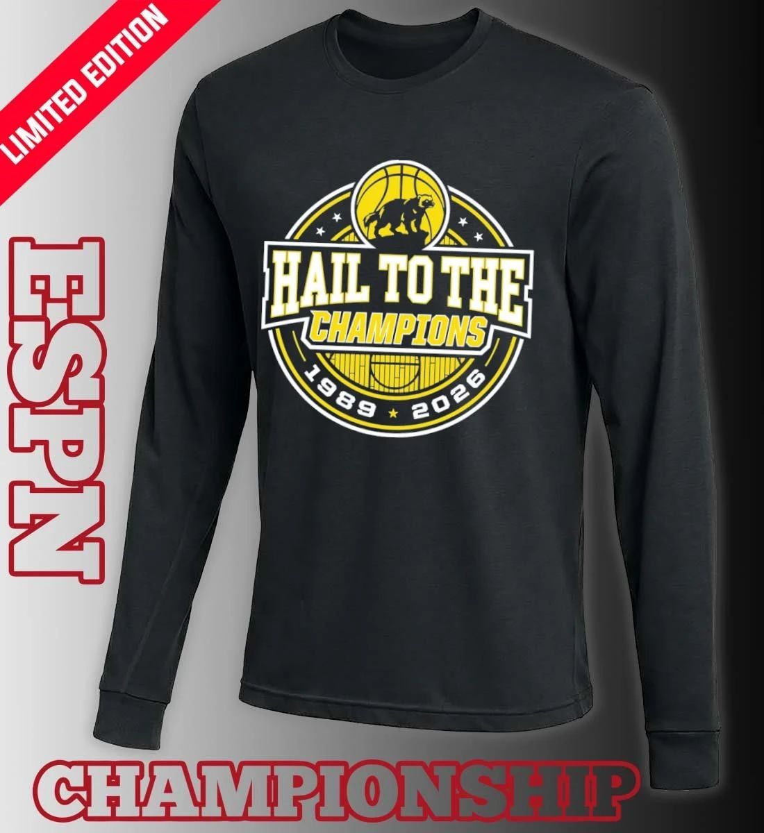 Michigan Wolverines Men’s Basketball Hail To The Champions 1989 2026 T-Shirt