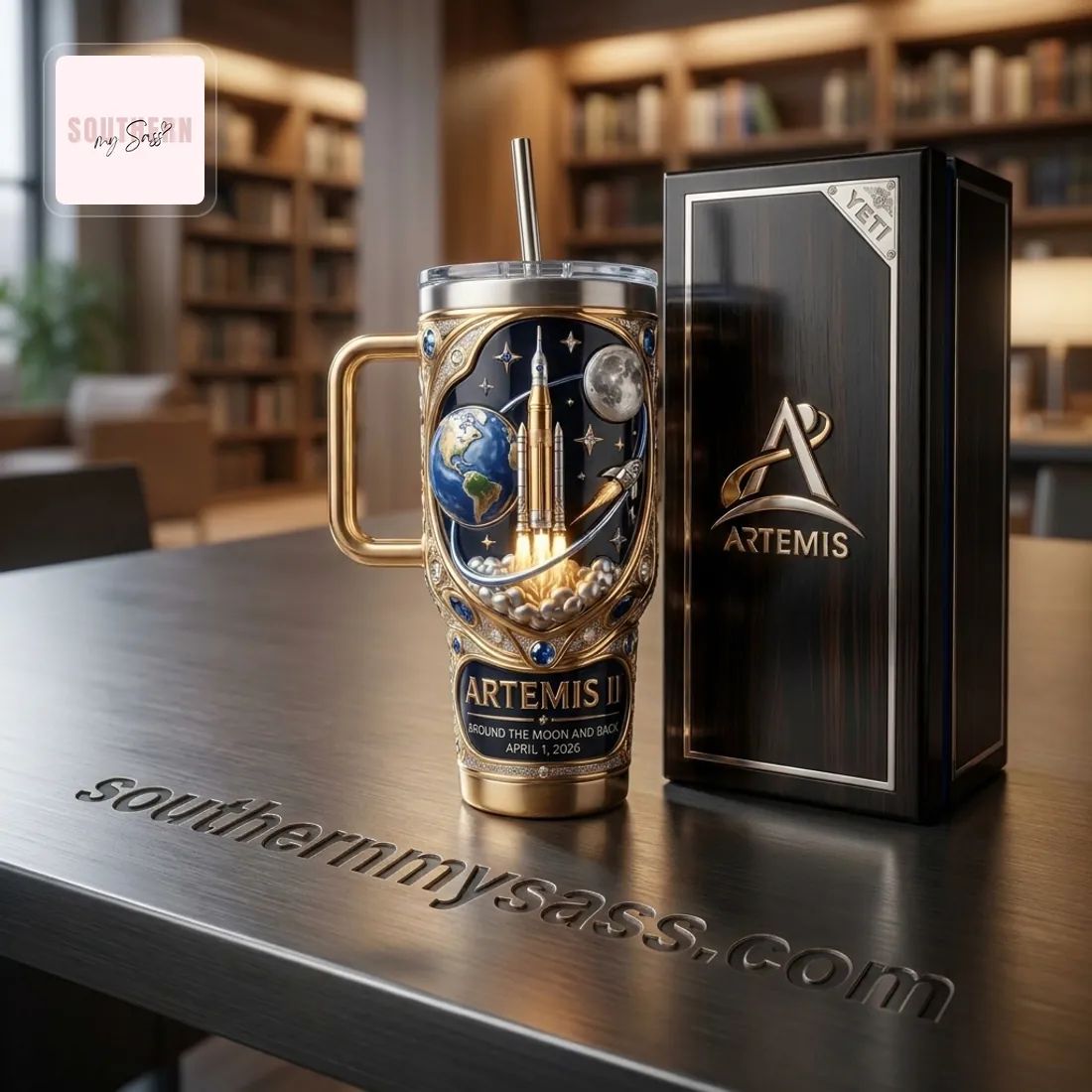 Artemis II Luxury Gold Commemorative 40oz YETI Tumbler With Handle
