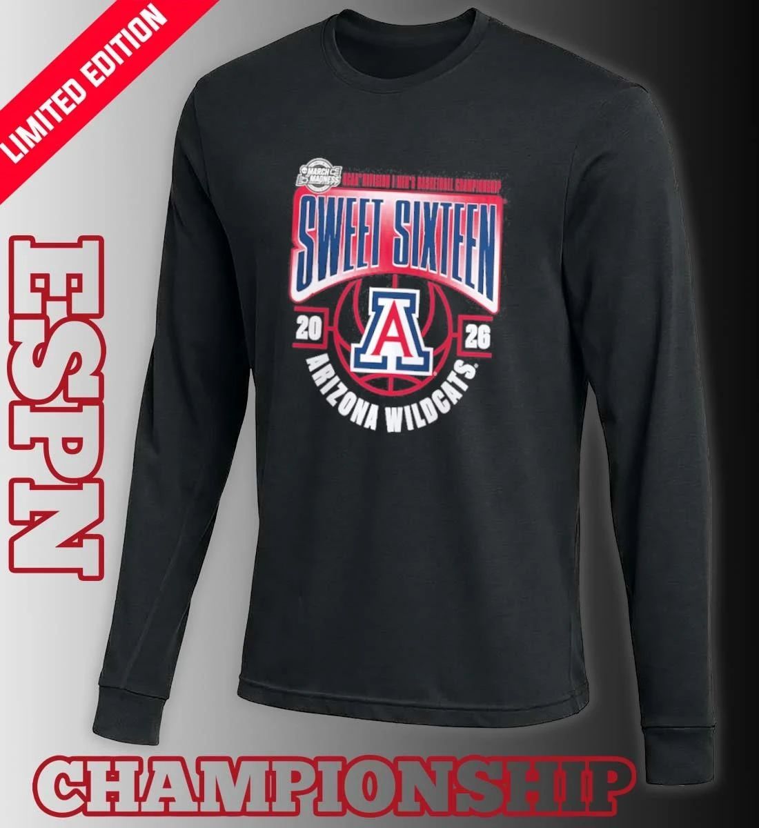 Arizona Wildcats 2026 NCAA Men’s Basketball Tournament March Madness Sweet 16 T-Shirt