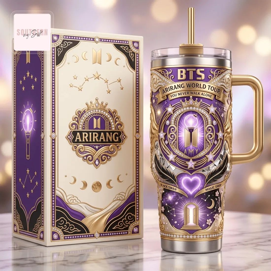 BTS Arirang World Tour Purple Gold 40oz Tumbler