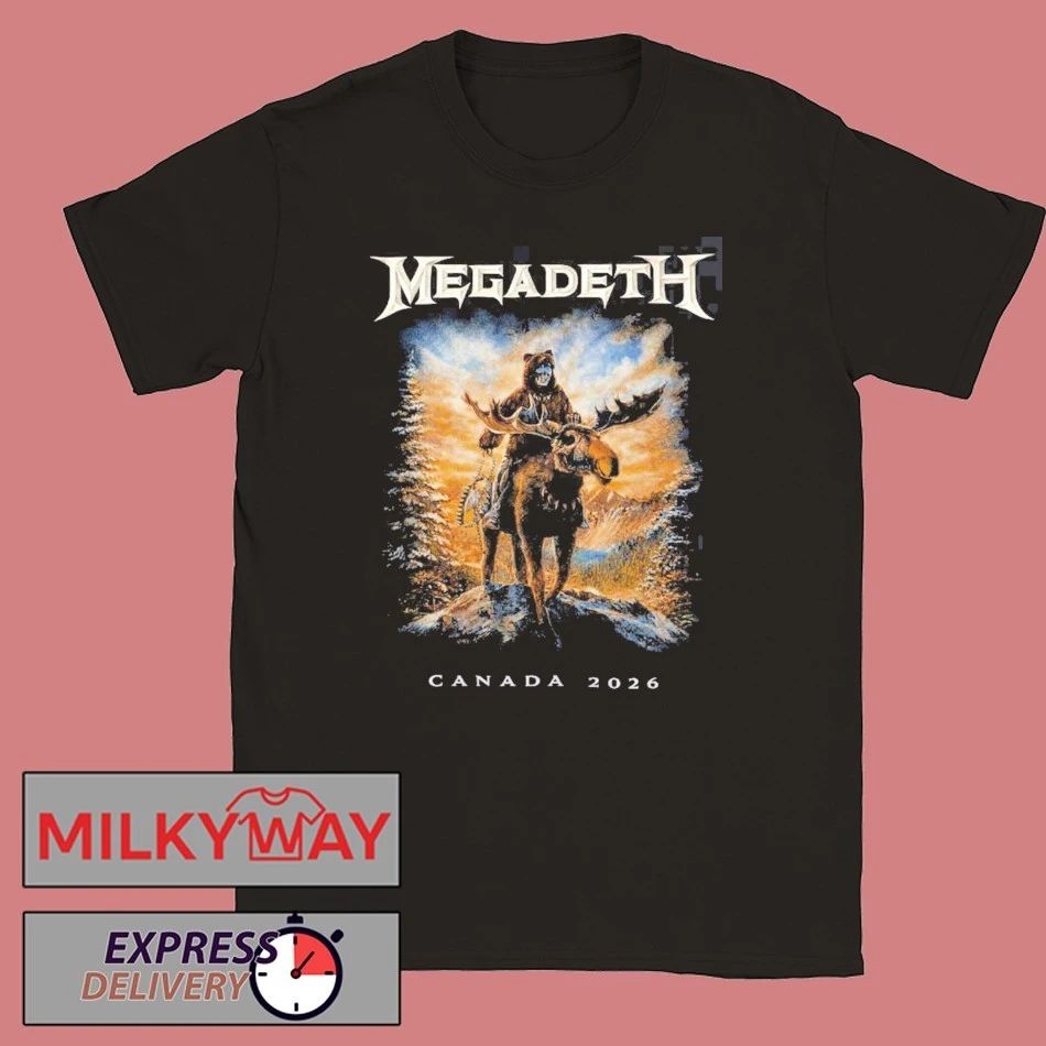 Megadeth Canada 2026 Tour Merch Vic Rattlehead Riding Reindeer With Dates Back Two Sided T-Shirt