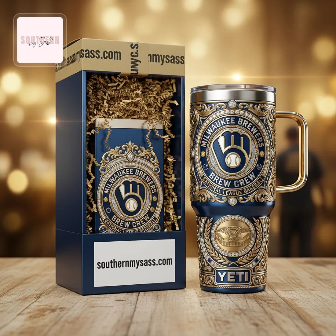 Milwaukee Brewers YETI Luxury Diamond Tumbler with Handle