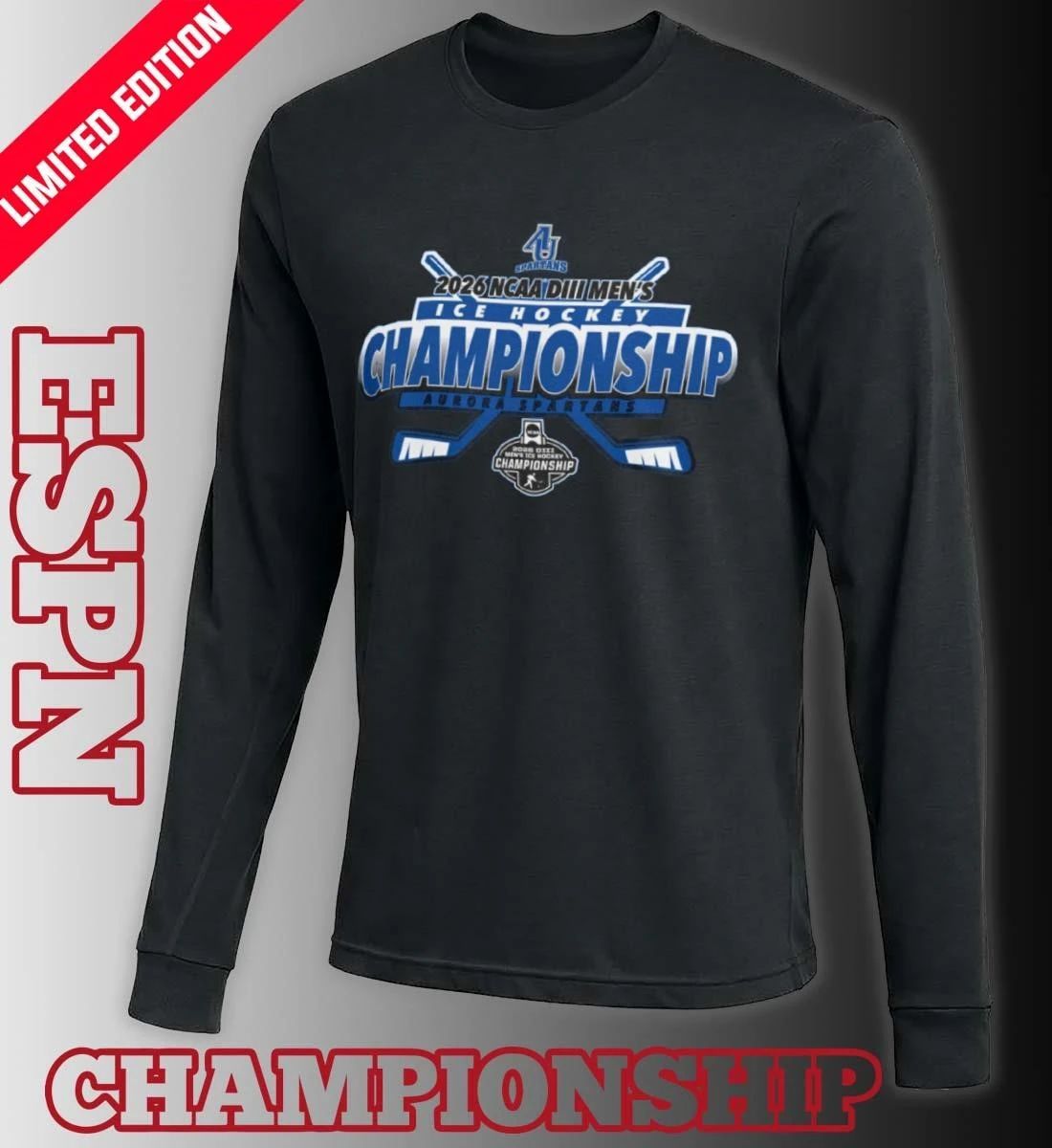 Aurora Spartans 2026 NCAA DIII Men’s Ice Hockey Championship T-Shirt