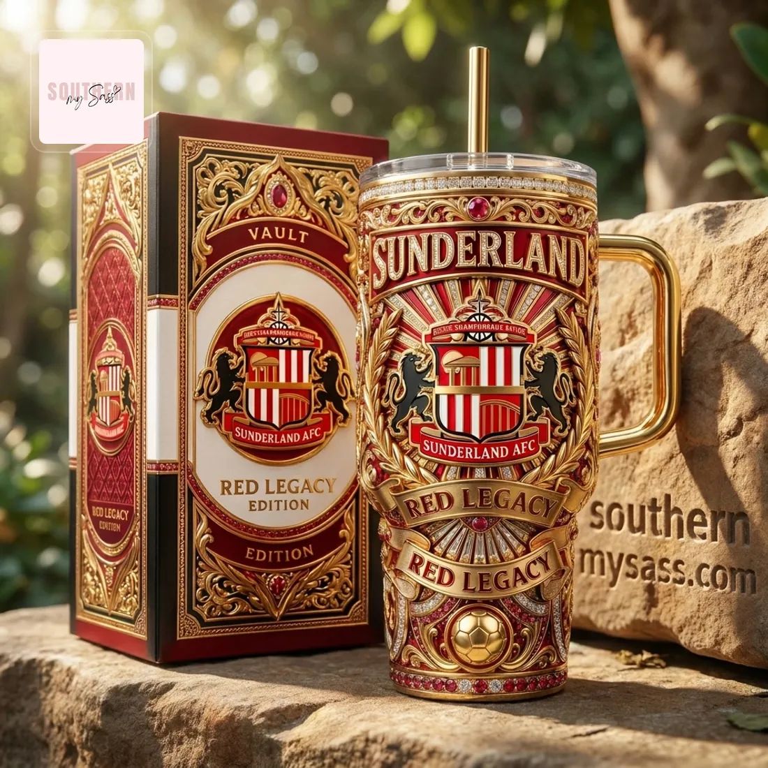 Sunderland AFC Red Legacy Edition Luxury Gold 40oz Insulated Tumbler with Handle