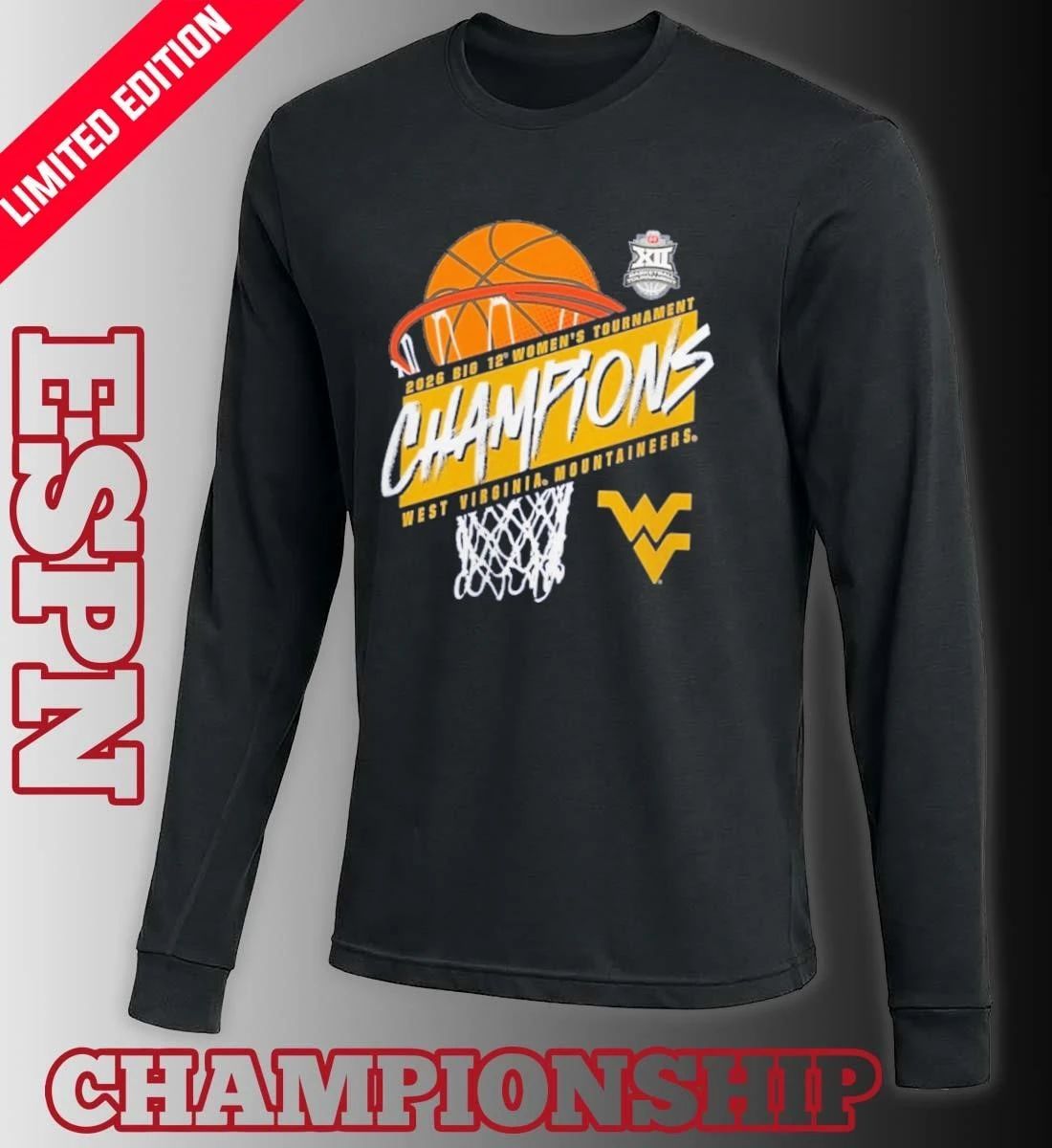 2026 Big 12 Women’s Basketball Tournament Champions West Virginia Mountaineers T-Shirt