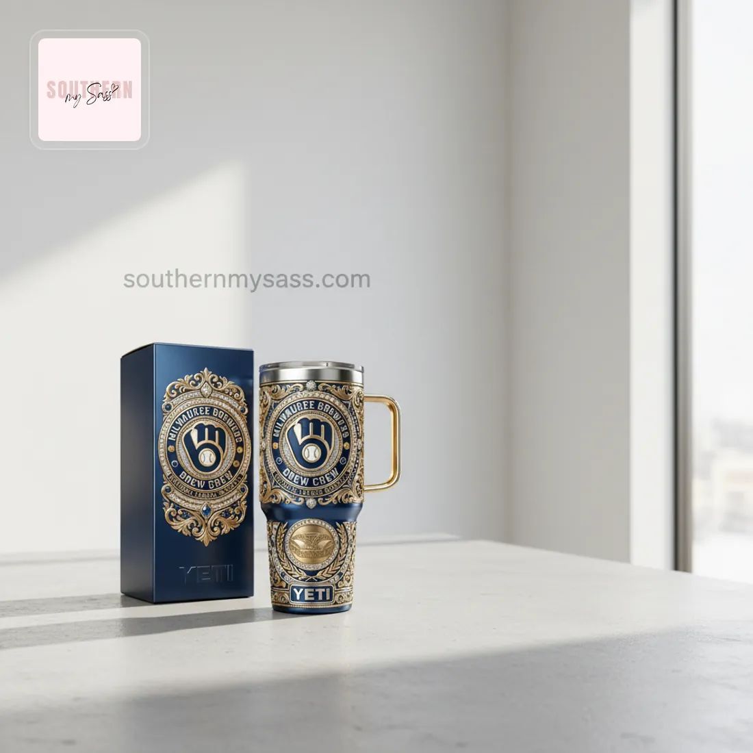 Milwaukee Brewers YETI Luxury Diamond Tumbler with Handle