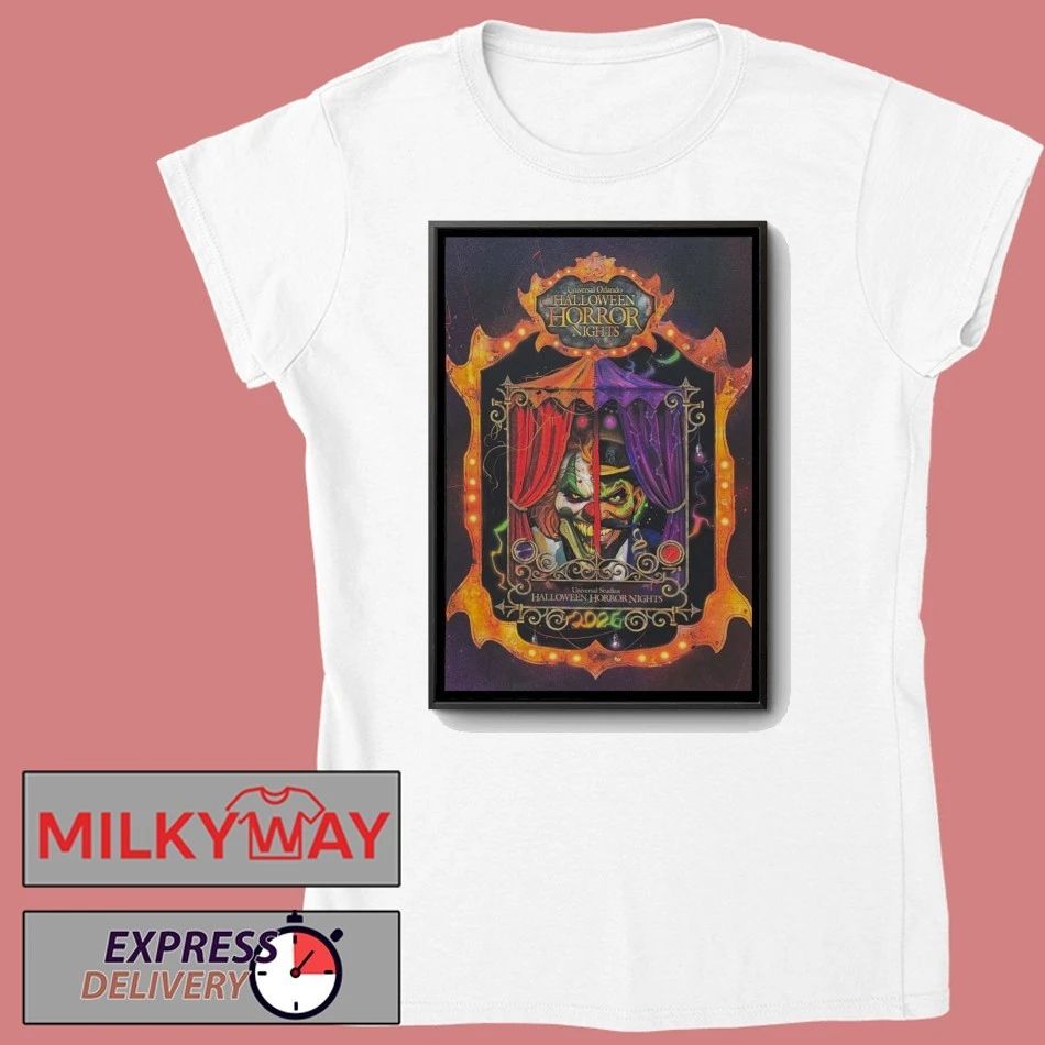 Poster Halloween Horror Nights 2026 Jack The Clown and Dr. Oddfellow shirt