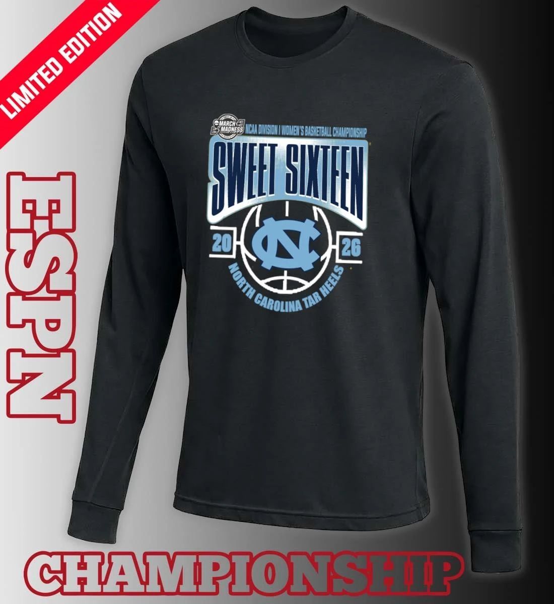 North Carolina Tar Heels Sweet 16 NCAA DI Women’s Basketball Tournament March Madness 2026 T-Shirt
