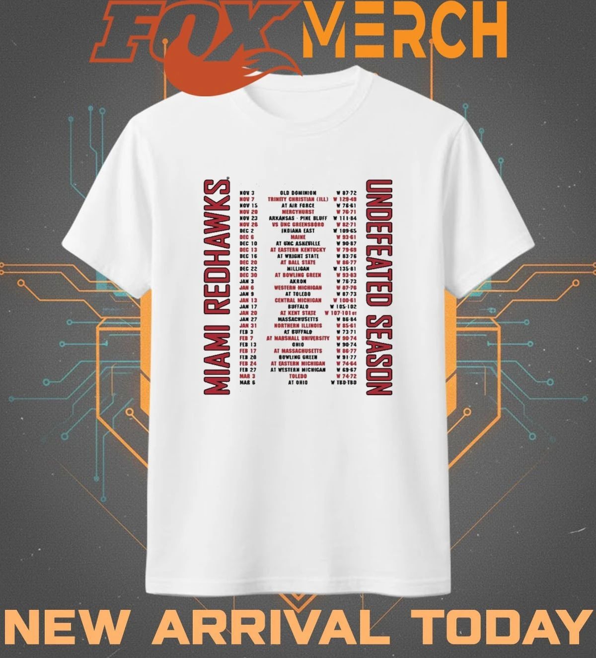 Miami RedHawks 2026 Men’s Basketball Undefeated Season Schedule t-shirt