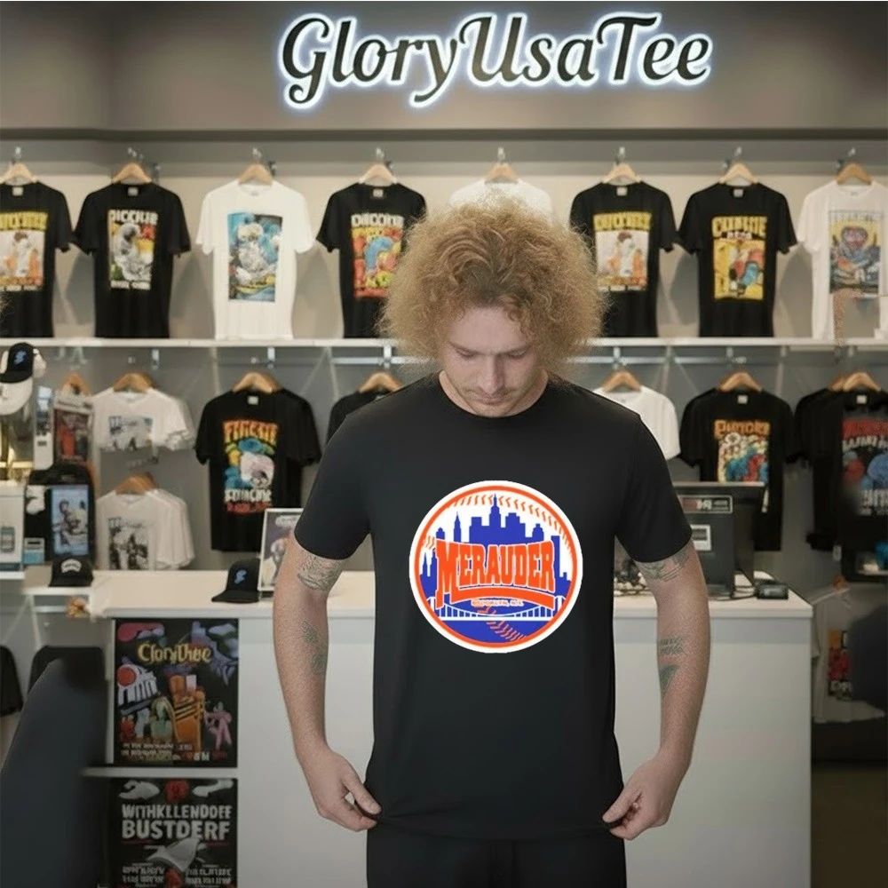 Merauder New York Mets Baseball Logo Skyline T-Shirt