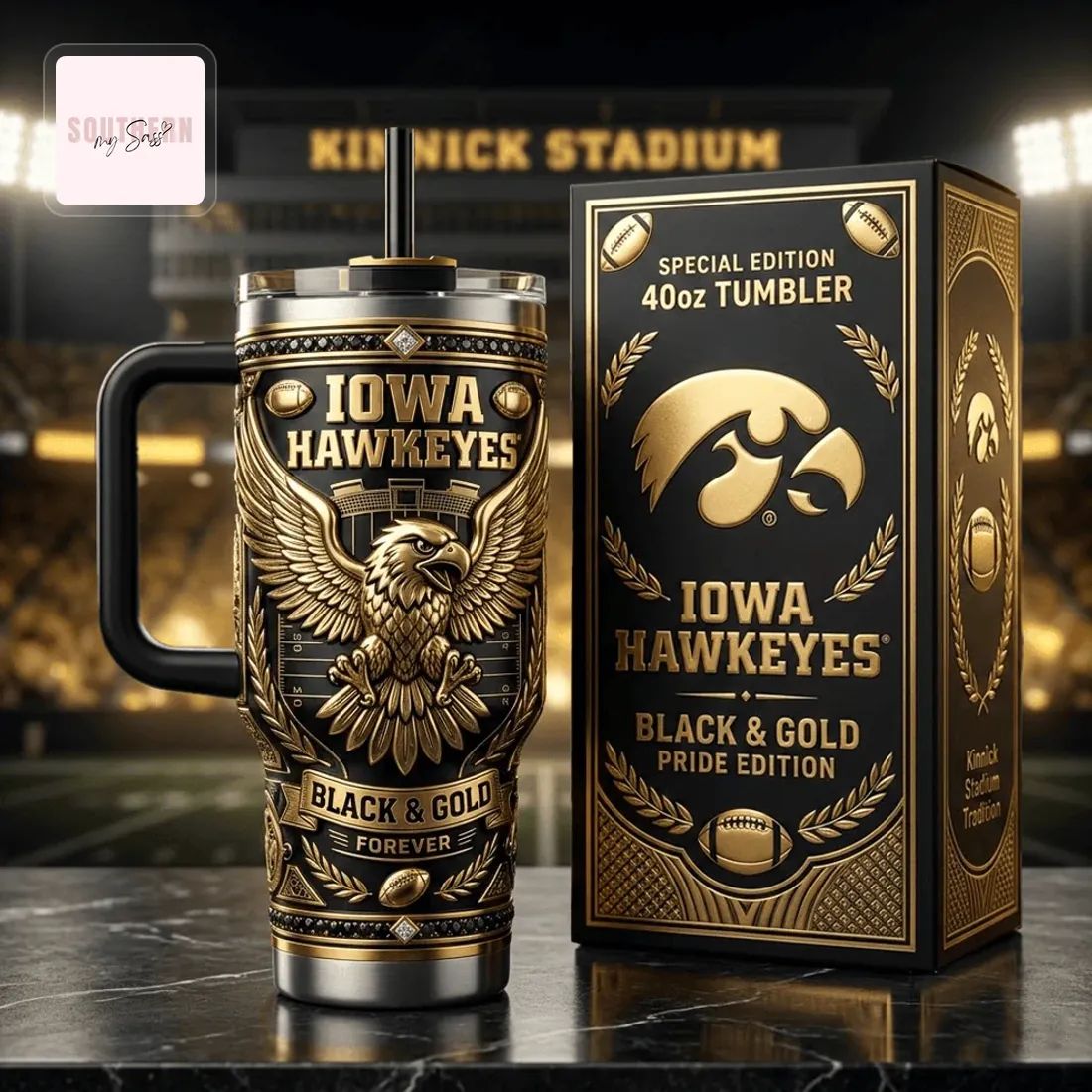 Iowa Hawkeyes Black & Gold Special Edition 40oz Tumbler With Handle