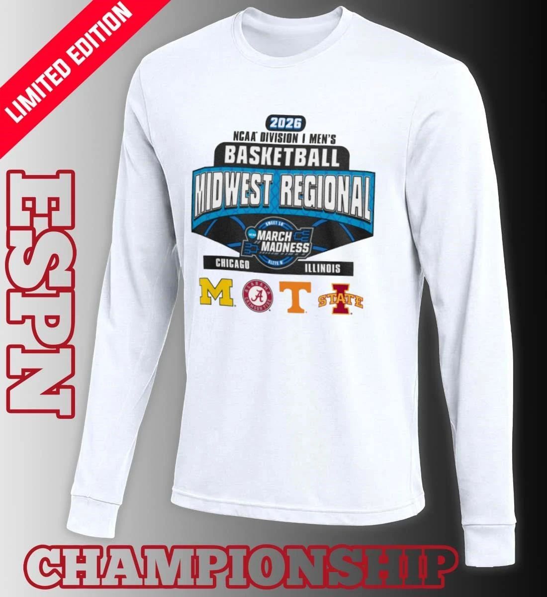 4 Teams Midwest Regional 2026 NCAA DI Men’s Basketball Sweet Sixteen T-Shirt