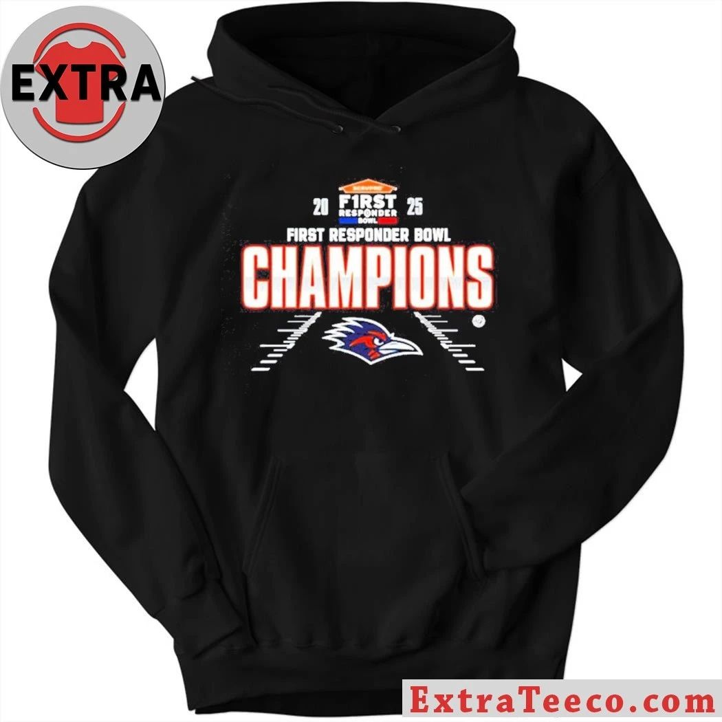 Original T-shirt commemorating the UTSA Roadrunners’ 2025 First Responder Bowl championship Logo