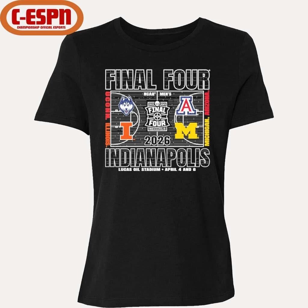 Michigan Wolverines 2026 Men’s Basketball Final Four 4-Team Court T-Shirt