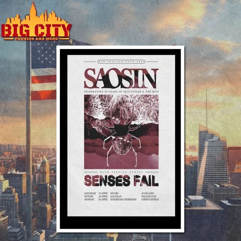 Saosin 2026 New Zealand Tour Poster T-shirt