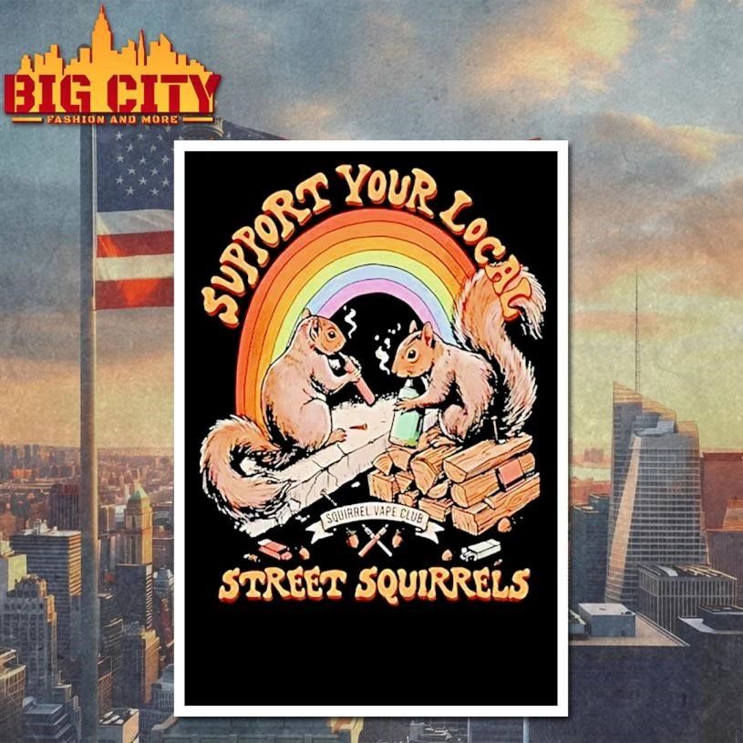 Support Your Local Street Squirrels Rainbow Vintage Graphic Shirt