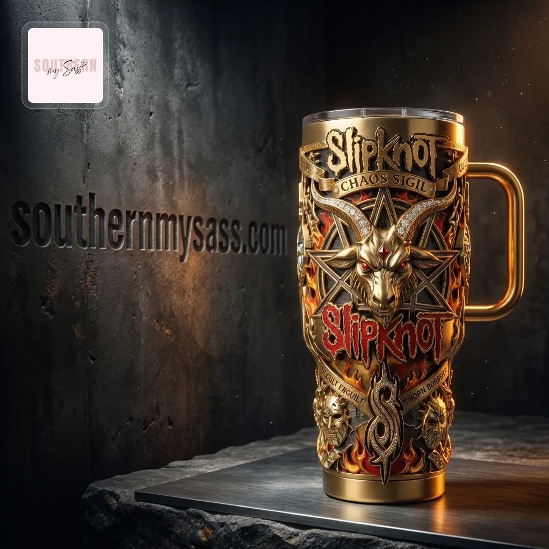 Slipknot 40oz Gold Insulated Heavy Metal Tumbler With Handle