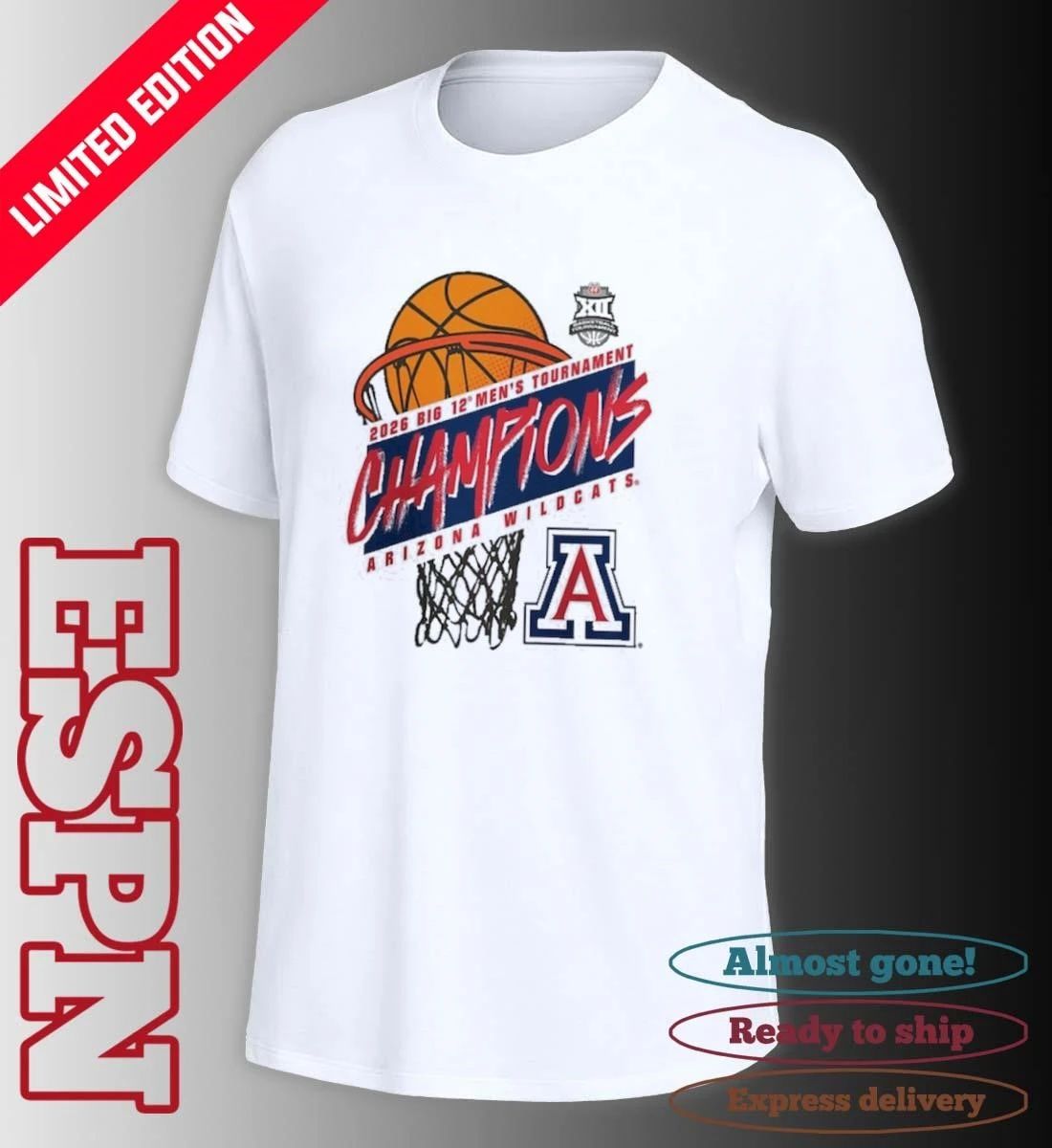 Arizona Wildcats 2026 Big 12 Men’s Basketball Tournament Champions Official T-Shirt