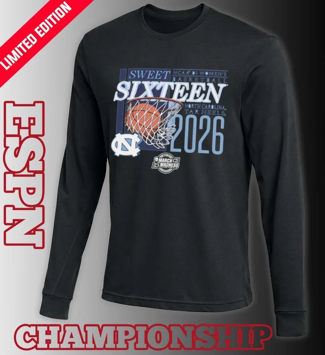 UNC Tar Heels 2026 NCAA DI Women’s Basketball Sweet Sixteen – Fort Worth Regional T-Shirt