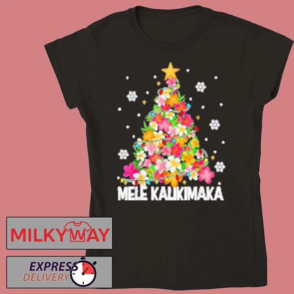 Hawaiian Floral Christmas Tree Mele Kalikimaka Tropical Xmas Shirt